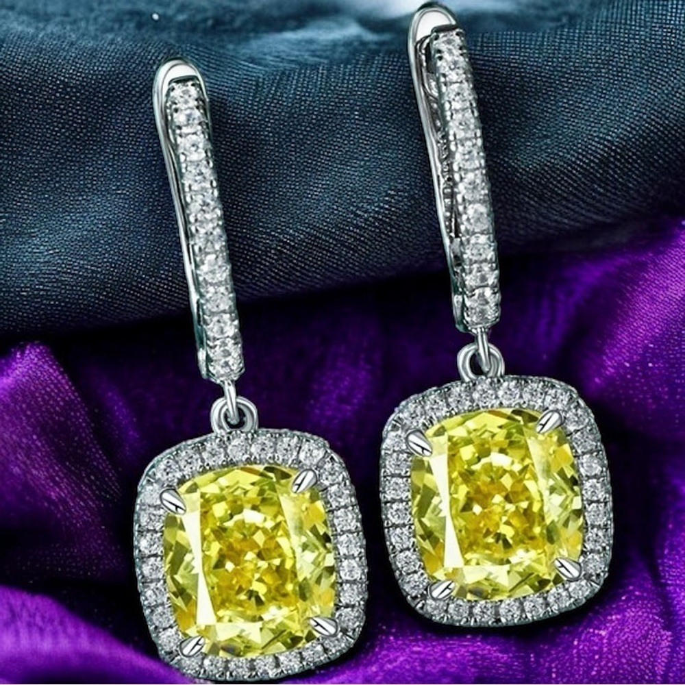 NEW Fancy Canary Yellow High Carbon Diamond Simulant Dangle Drop Earrings - Picture 7 of 17
